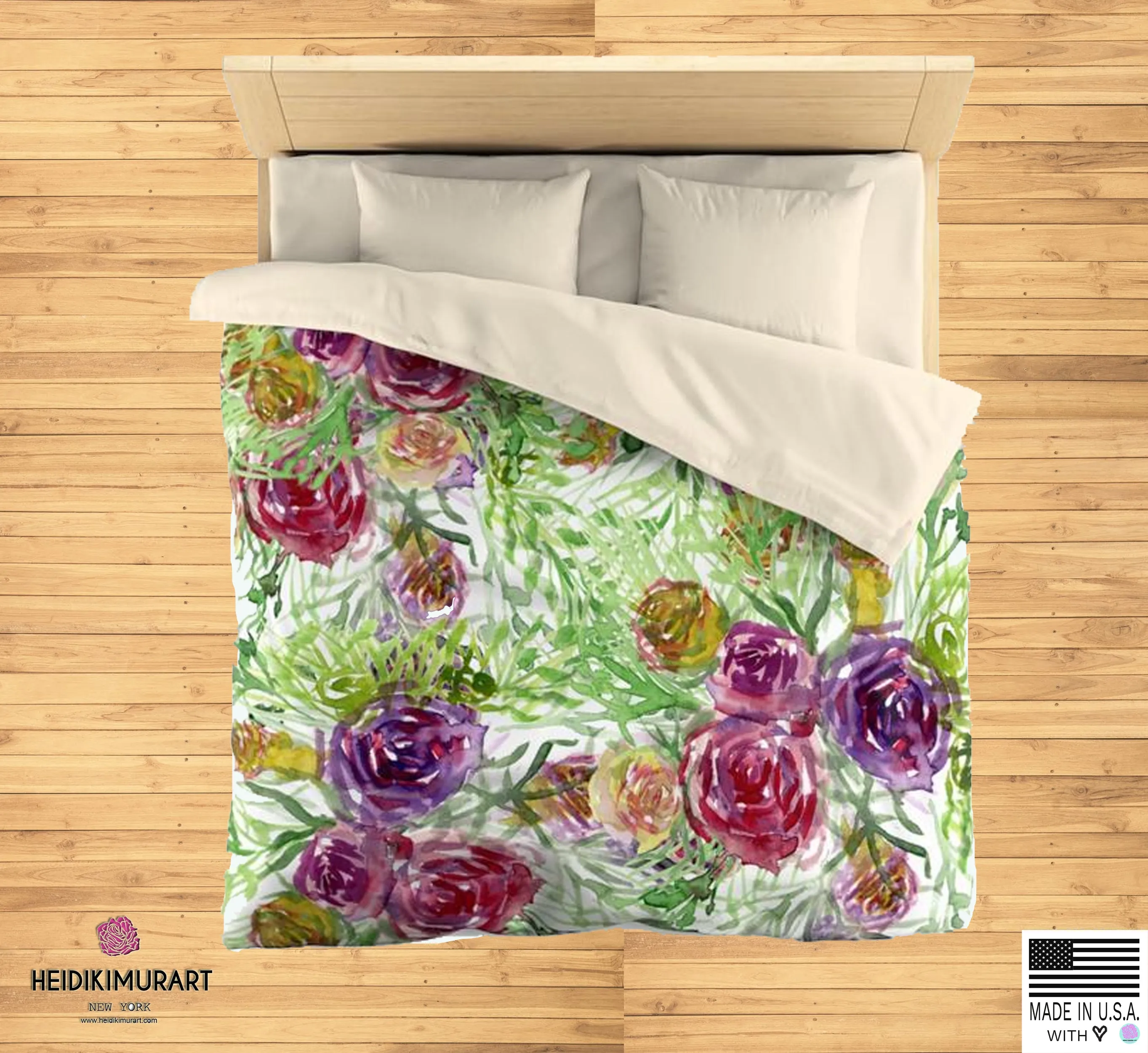 Purple Garden Floral Rose Soft Polyester Microfiber Duvet Cover-Made in USA