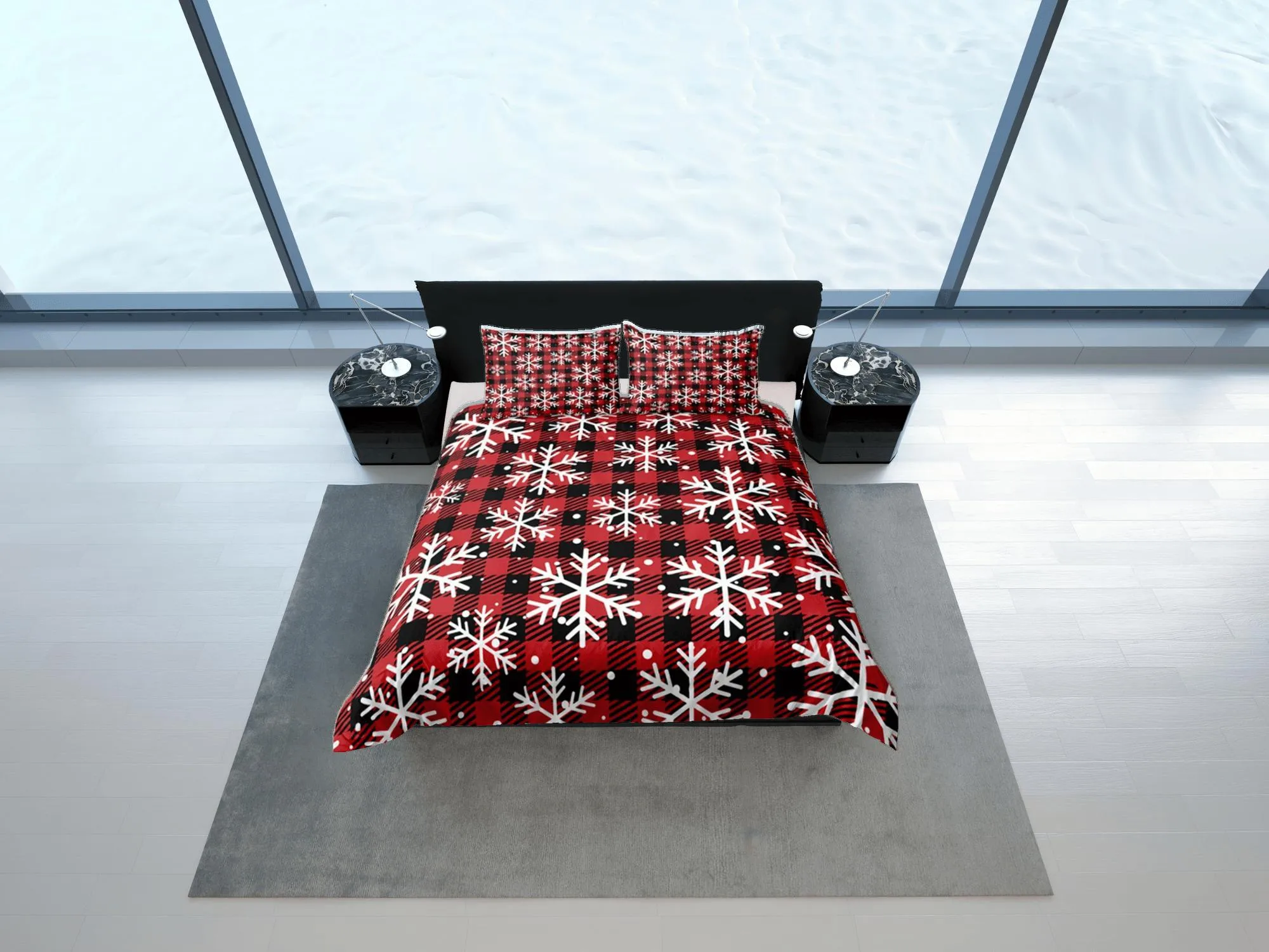 Red Check Christmas Duvet Cover Set Bedspread, Dorm Bedding with Pillowcase