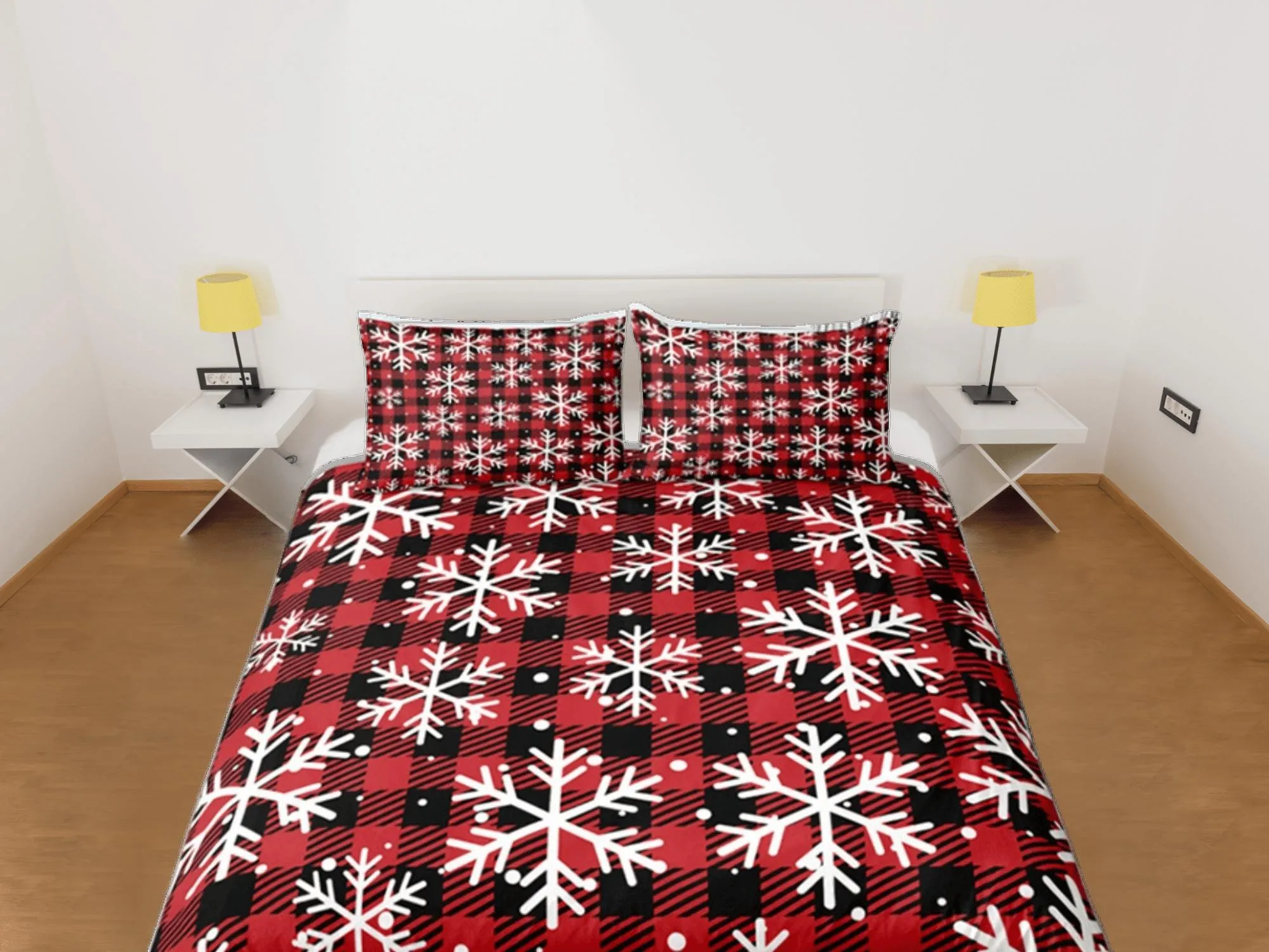 Red Check Christmas Duvet Cover Set Bedspread, Dorm Bedding with Pillowcase