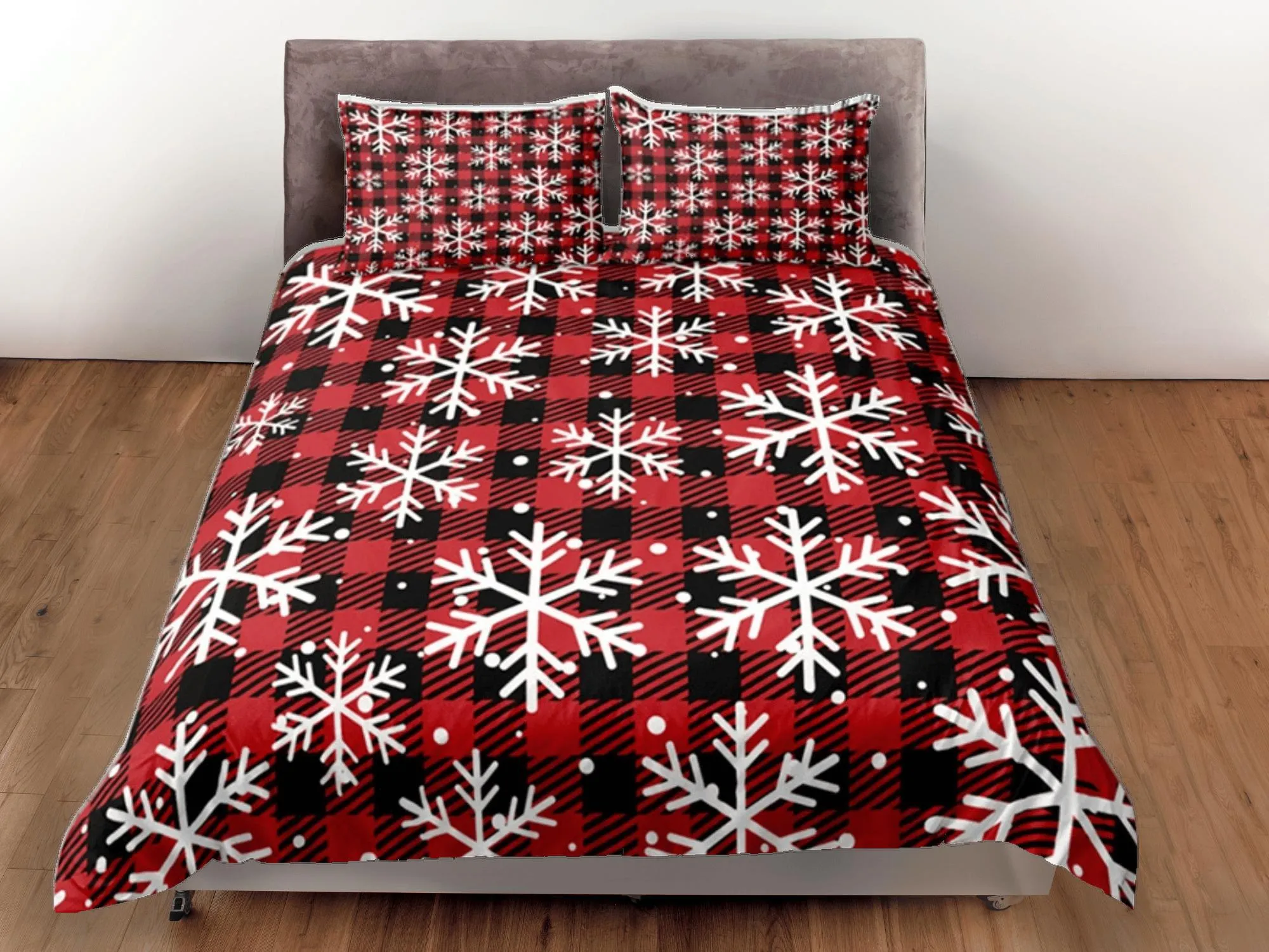 Red Check Christmas Duvet Cover Set Bedspread, Dorm Bedding with Pillowcase