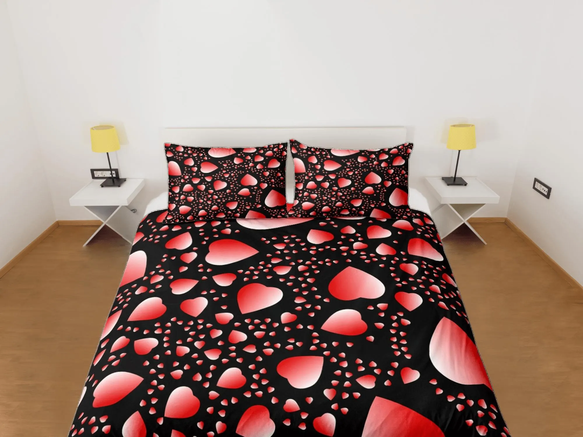 Red Hearts Duvet Cover Set Bedspread, Lovers Bedding Pillowcase Comforter Cover, Bedroom for Couples