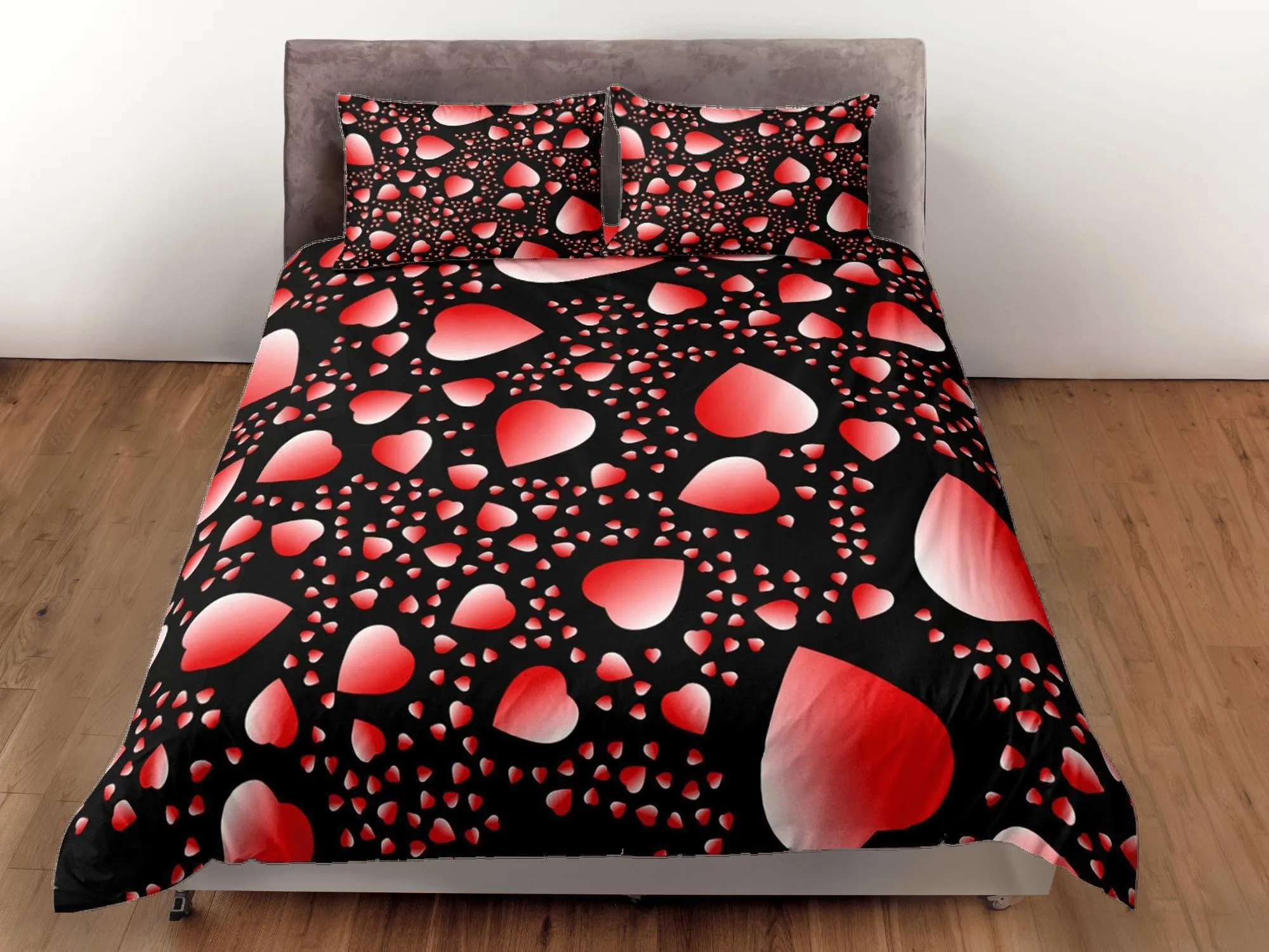 Red Hearts Duvet Cover Set Bedspread, Lovers Bedding Pillowcase Comforter Cover, Bedroom for Couples