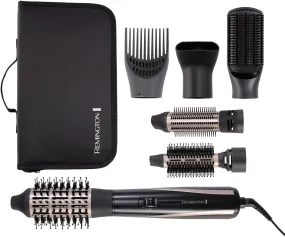 Remington Blow & Dry Caring Air Styler Hot Brush for all hair lengths, with 6 styling attachments - 25mm, 38mm & 50mm Round Brush, Concentrator, Paddle Brush & Root Boost, Storage pouch, 1200W, AS7700