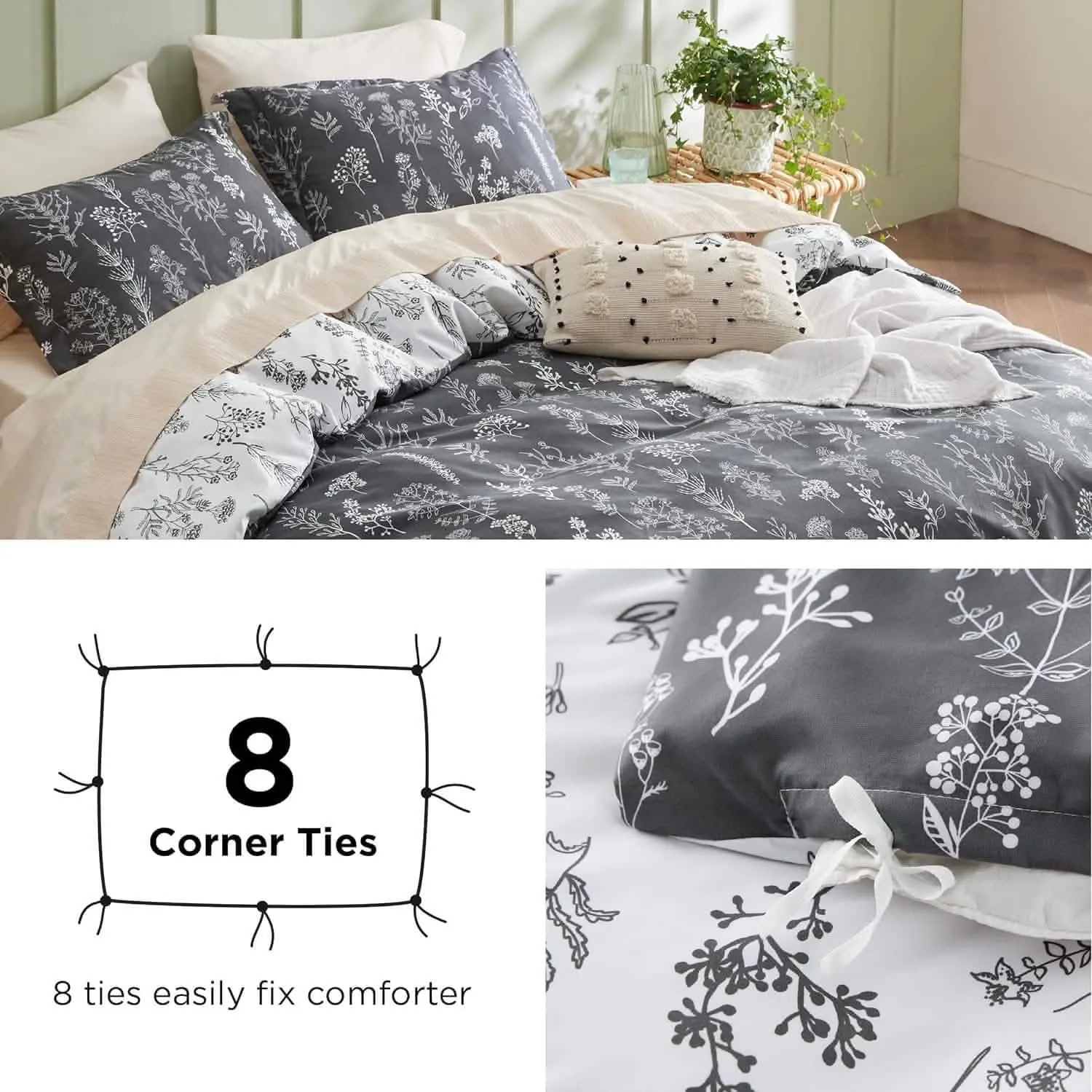 Reversible Floral Print Duvet Cover Set