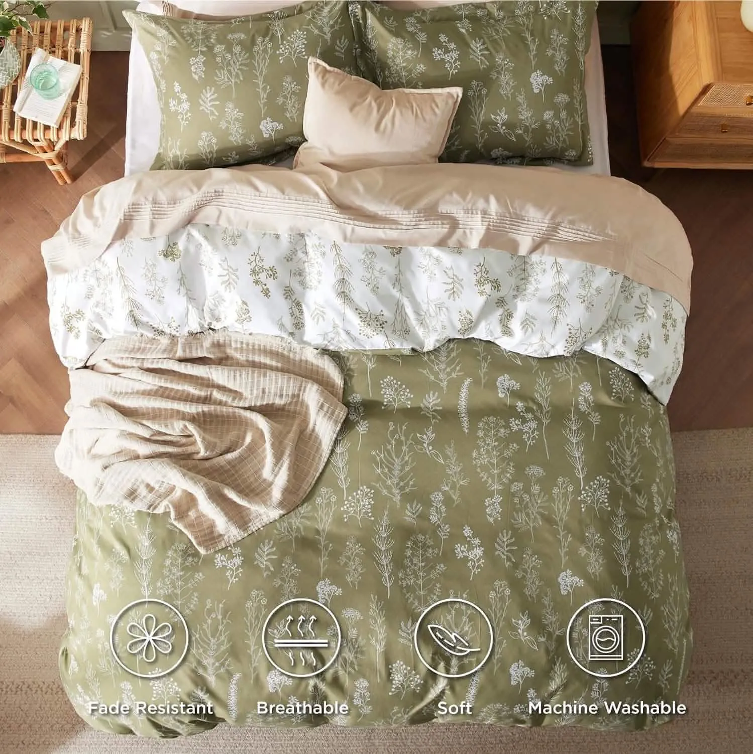 Reversible Floral Print Duvet Cover Set