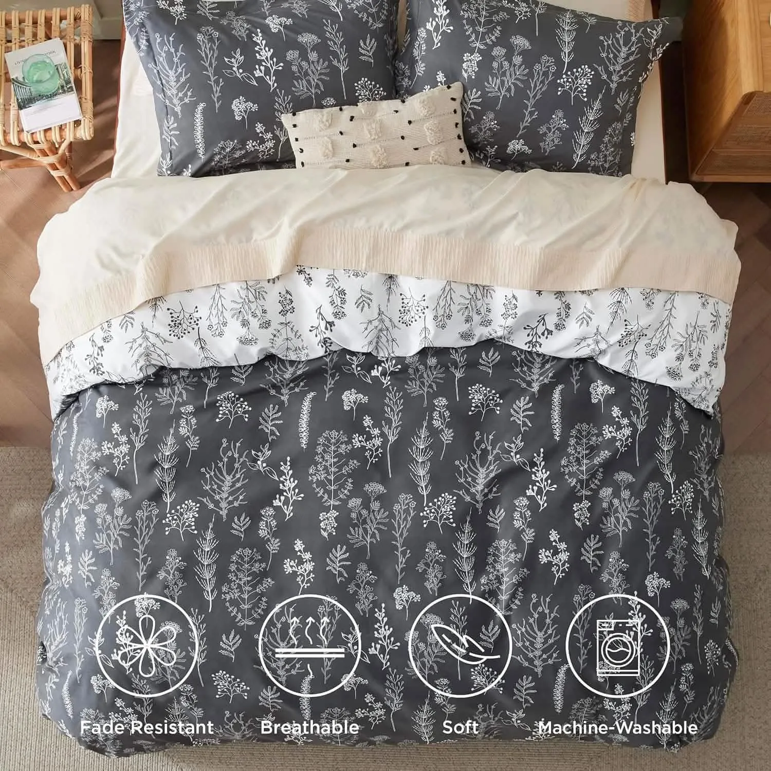 Reversible Floral Print Duvet Cover Set