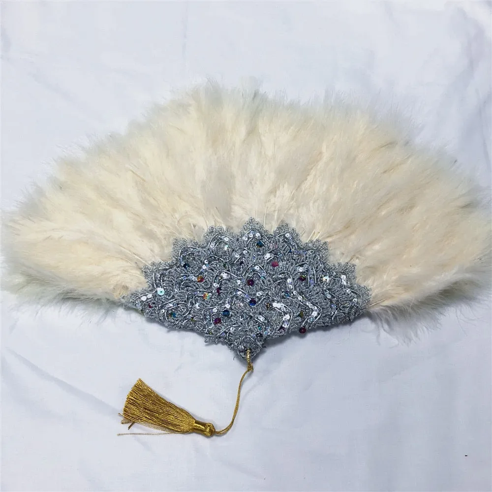 Sequins Double Sided Hand Dance Feather Fans