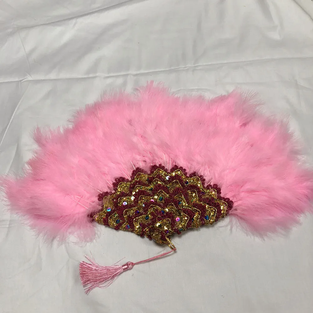 Sequins Double Sided Hand Dance Feather Fans