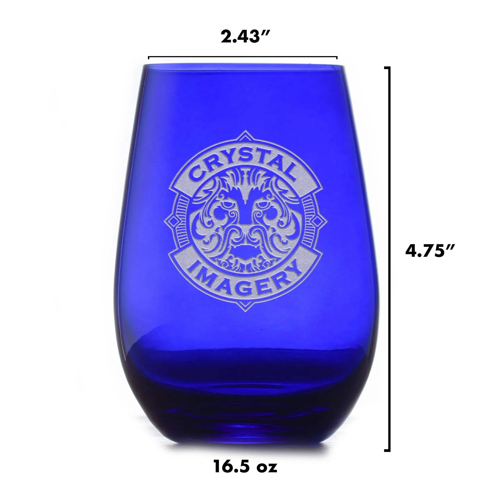 Skull and Bones Engraved Blue Stemless Wine Glass Tumbler | Crystal Imagery