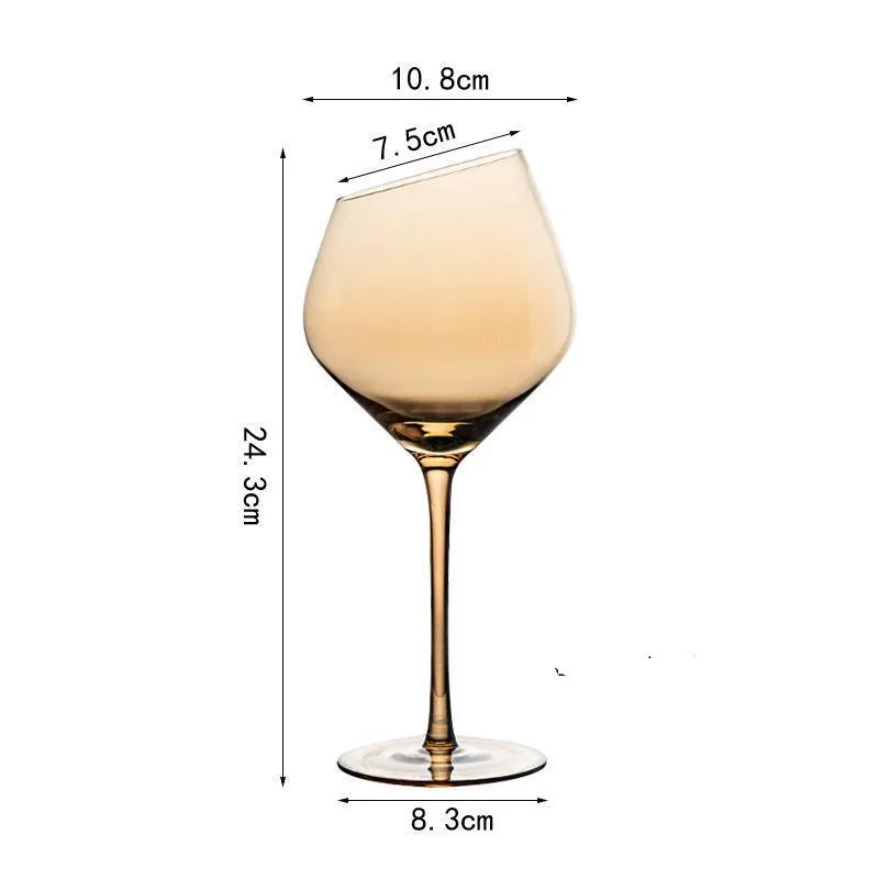 Slanting Tan Wine Goblet Glass - Set Of 2