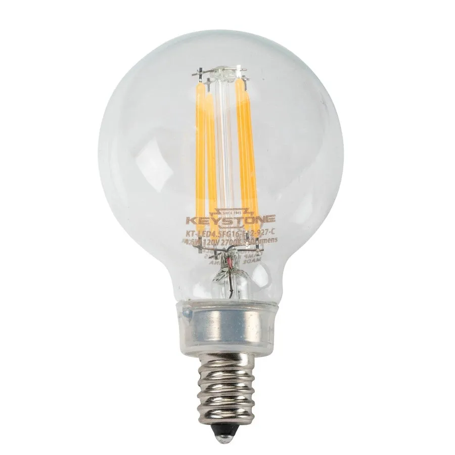 Small Globe Filament Bulb, 40W Equivalent, G16.5 shape, E12 Candalbra base, 3000K, 90 CRI, Clear