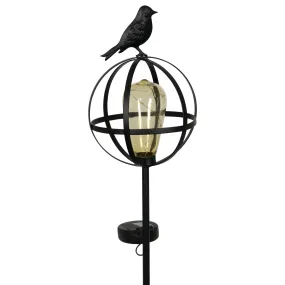 Solar Edison Bulb with LED String Lights in Metal Globe Garden Stake with Bird, 7 by 37 Inches