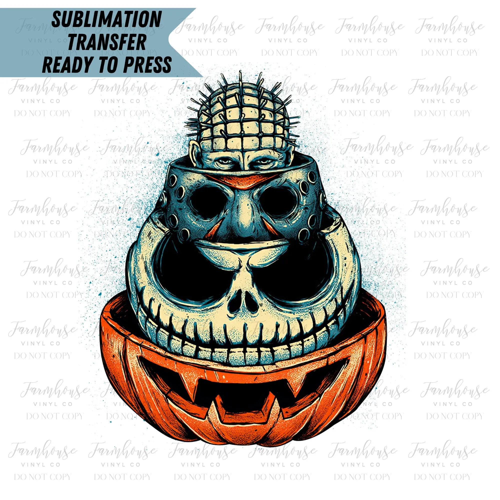 Stacked Halloween Friends Pumpkin Heads Ready To Press Sublimation Transfer