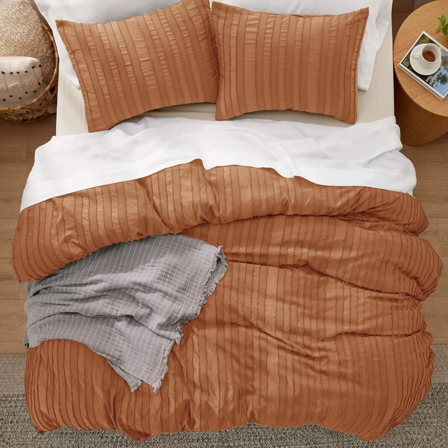 Striped Tufted Embroidery Duvet Cover Set