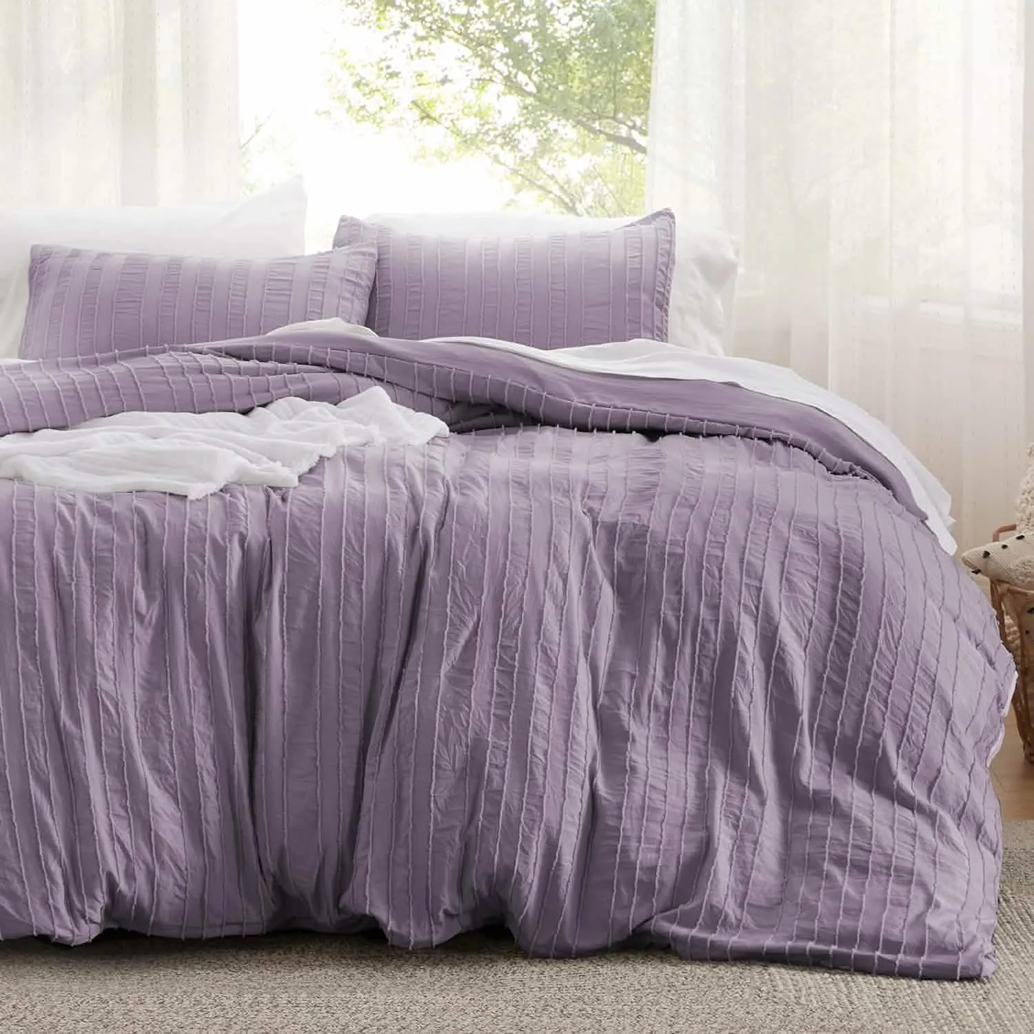 Striped Tufted Embroidery Duvet Cover Set