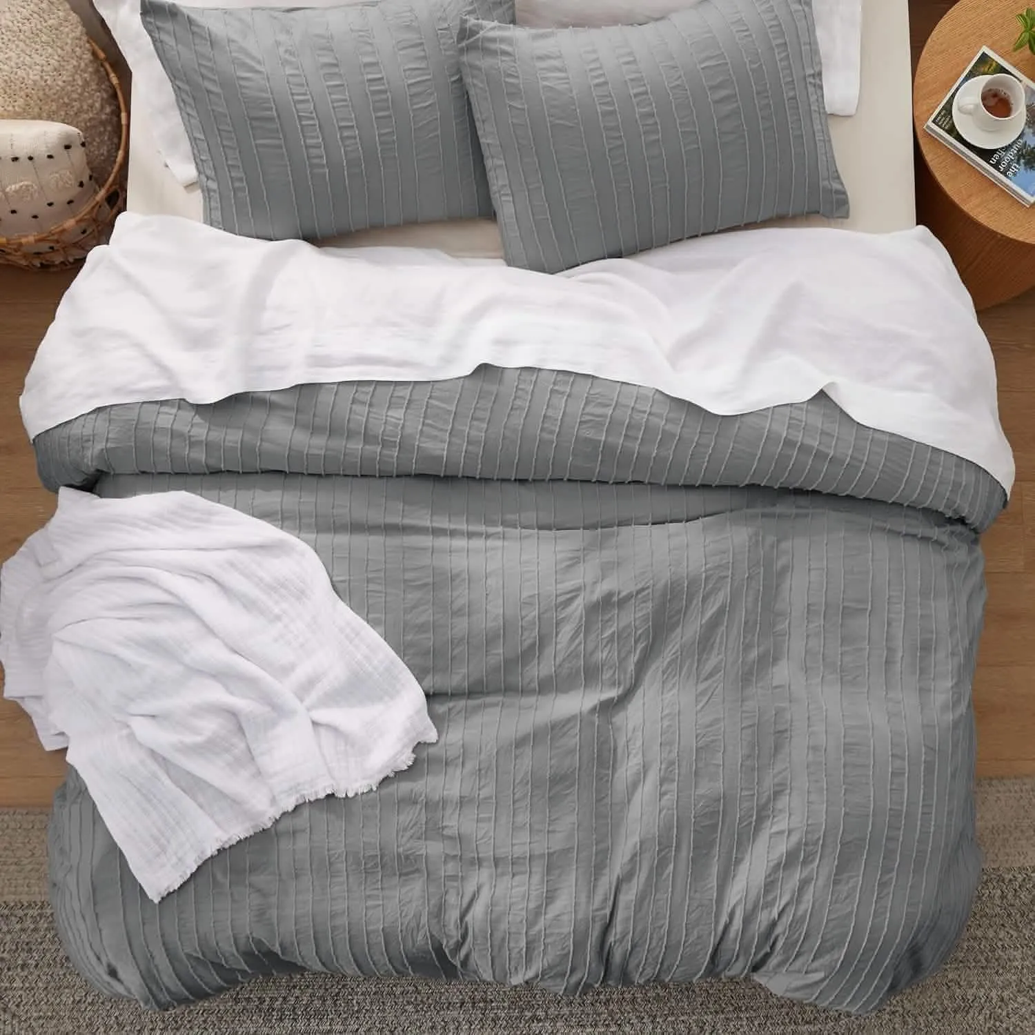 Striped Tufted Embroidery Duvet Cover Set