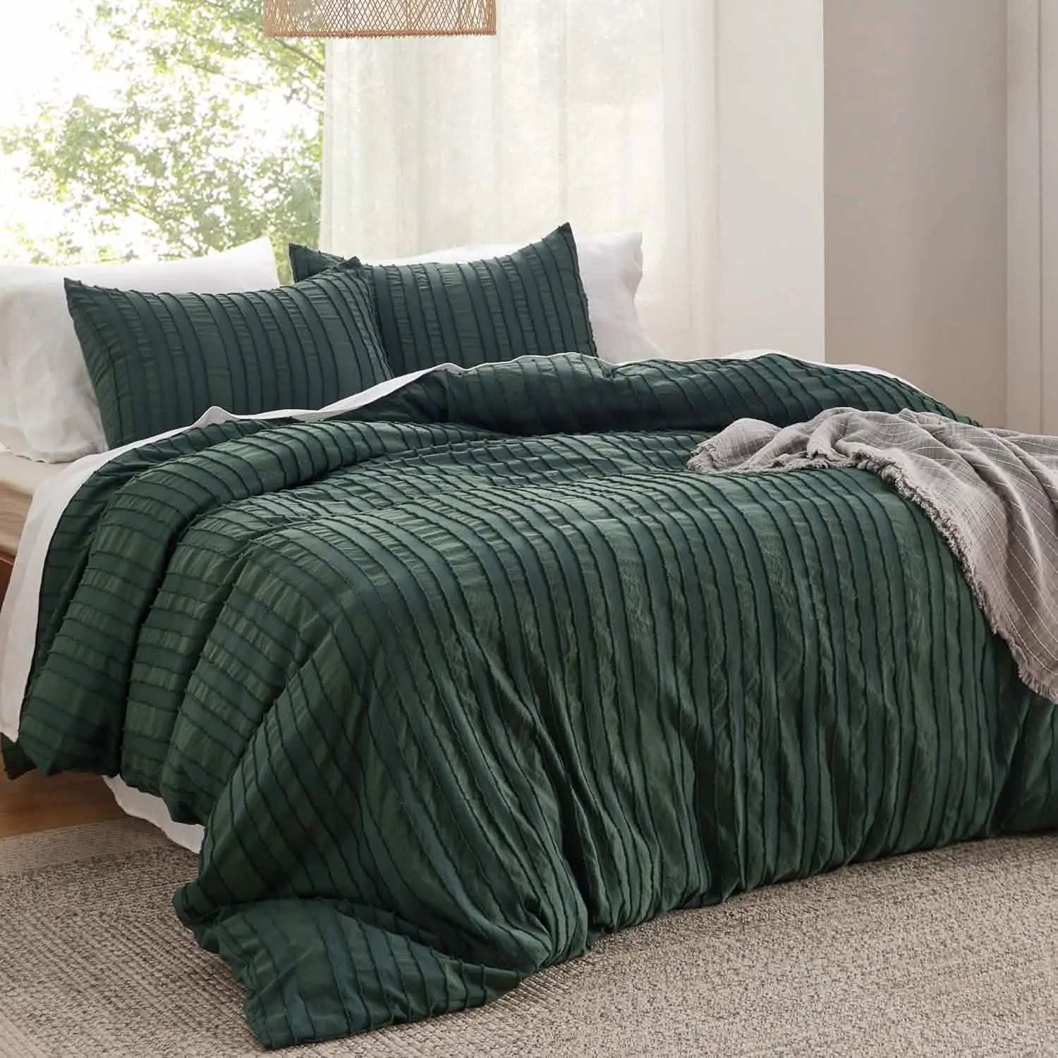 Striped Tufted Embroidery Duvet Cover Set