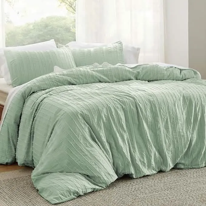 Striped Tufted Embroidery Duvet Cover Set