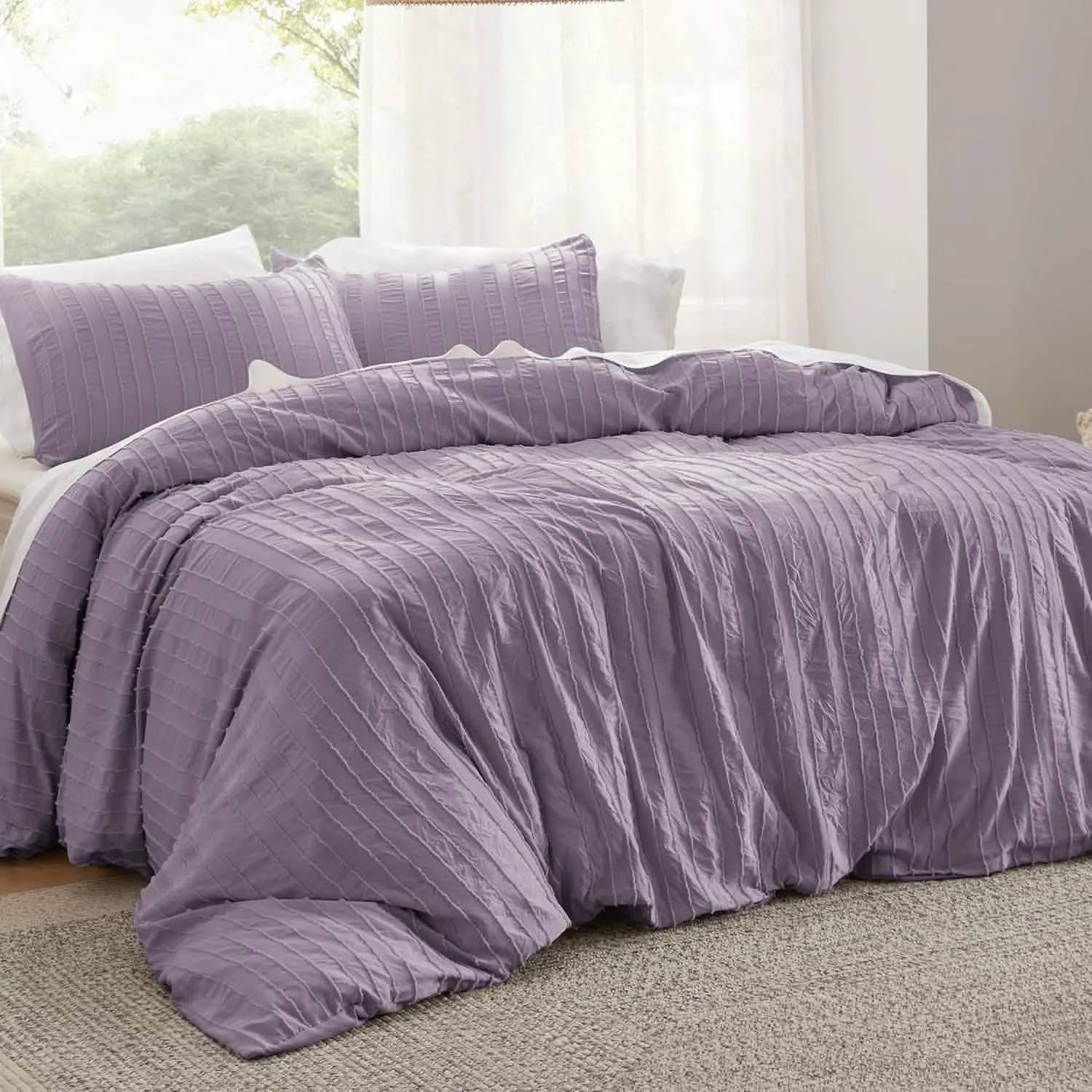 Striped Tufted Embroidery Duvet Cover Set