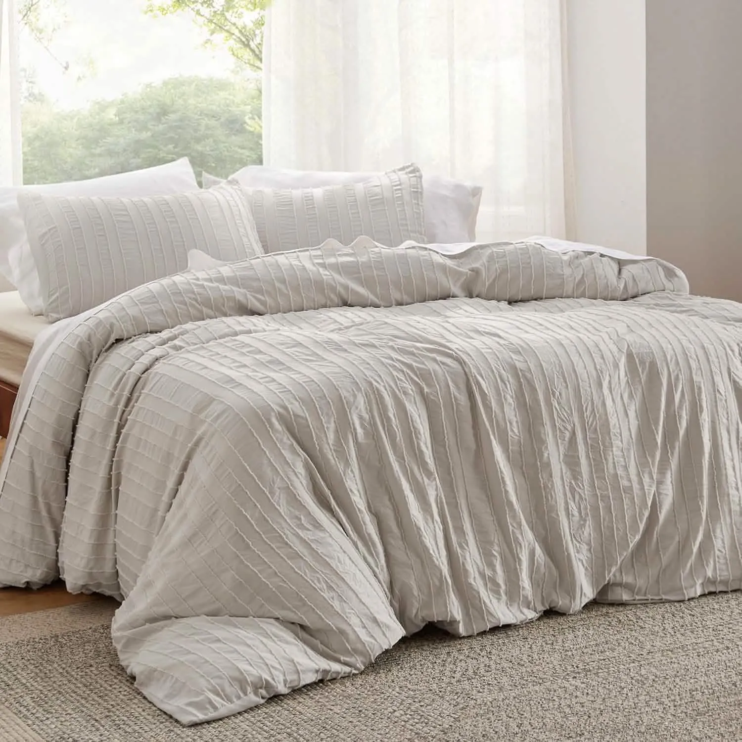 Striped Tufted Embroidery Duvet Cover Set