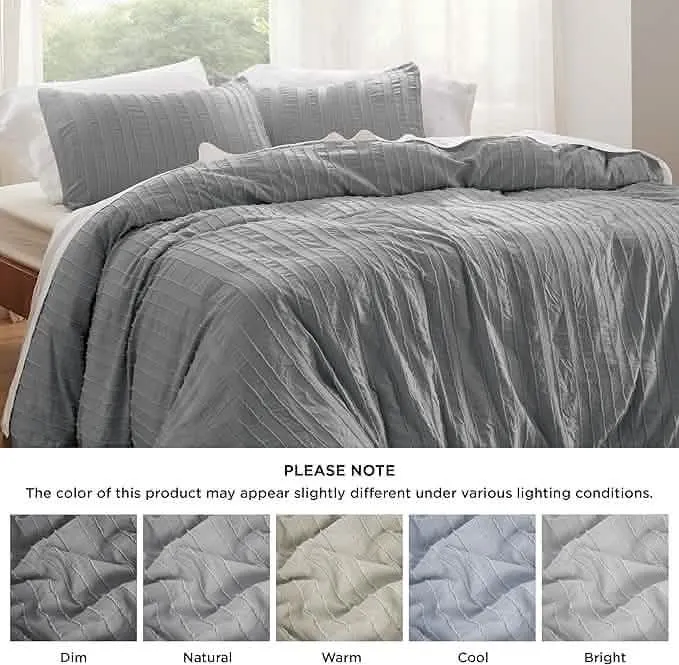 Striped Tufted Embroidery Duvet Cover Set