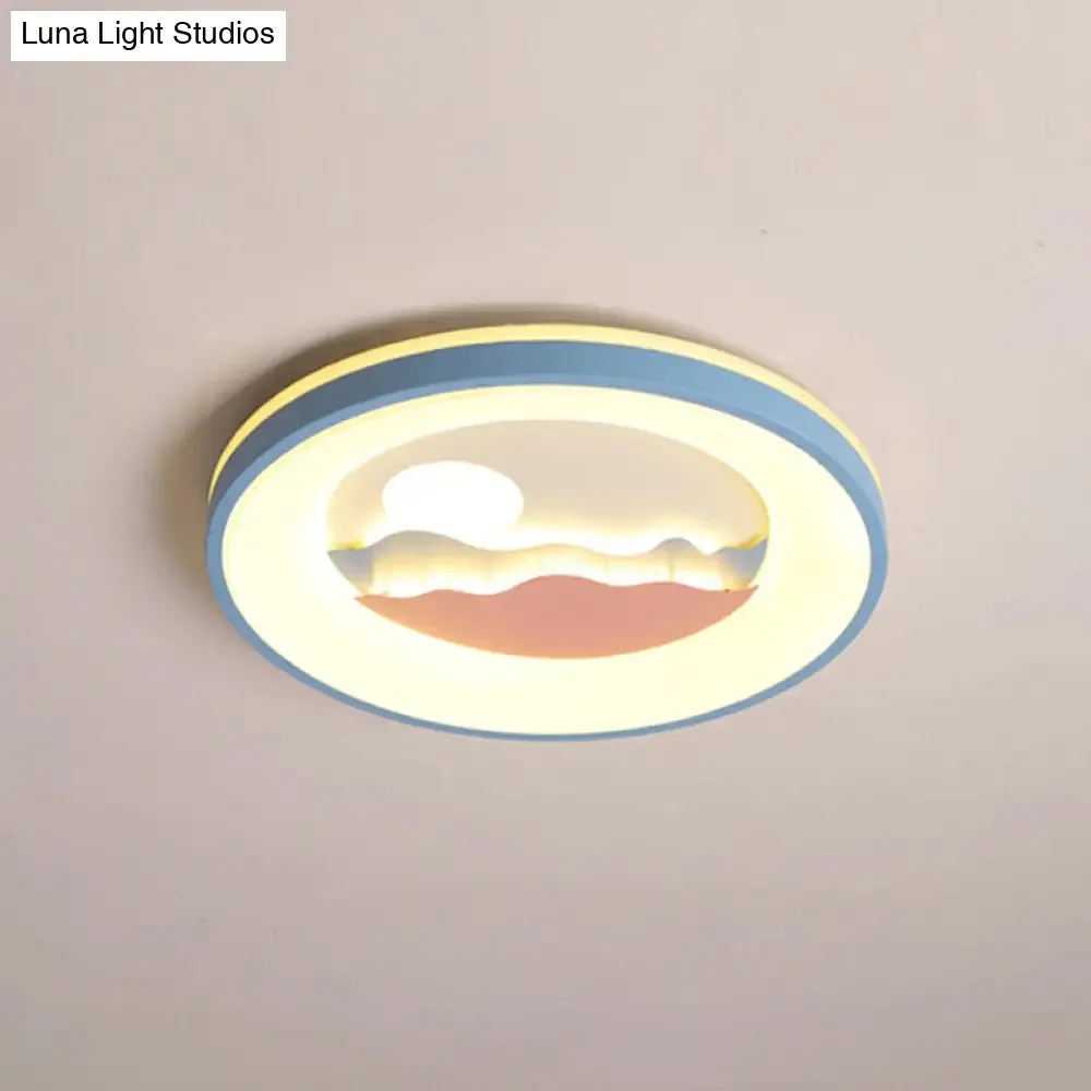 Sunset Round Acrylic Flush Light Fixture with Nordic LED Pink/Blue Flush Mount for Child's Bedroom