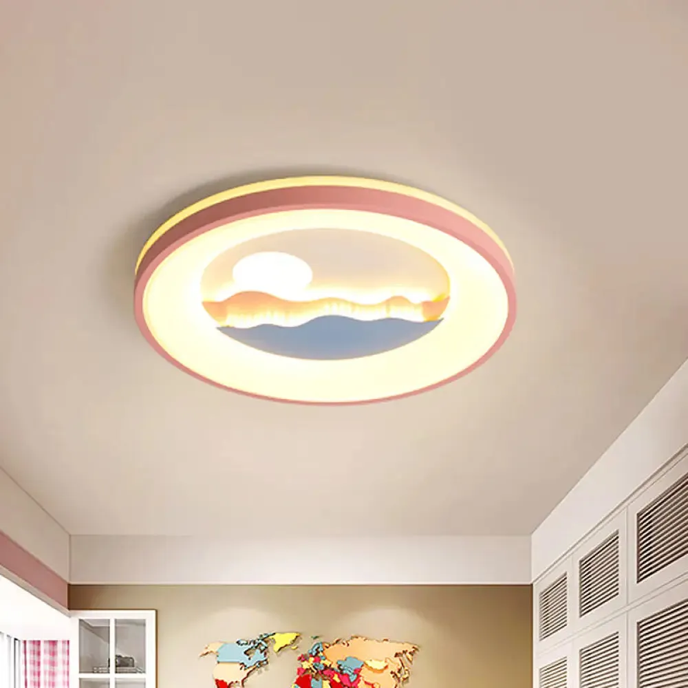 Sunset Round Acrylic Flush Light Fixture with Nordic LED Pink/Blue Flush Mount for Child's Bedroom