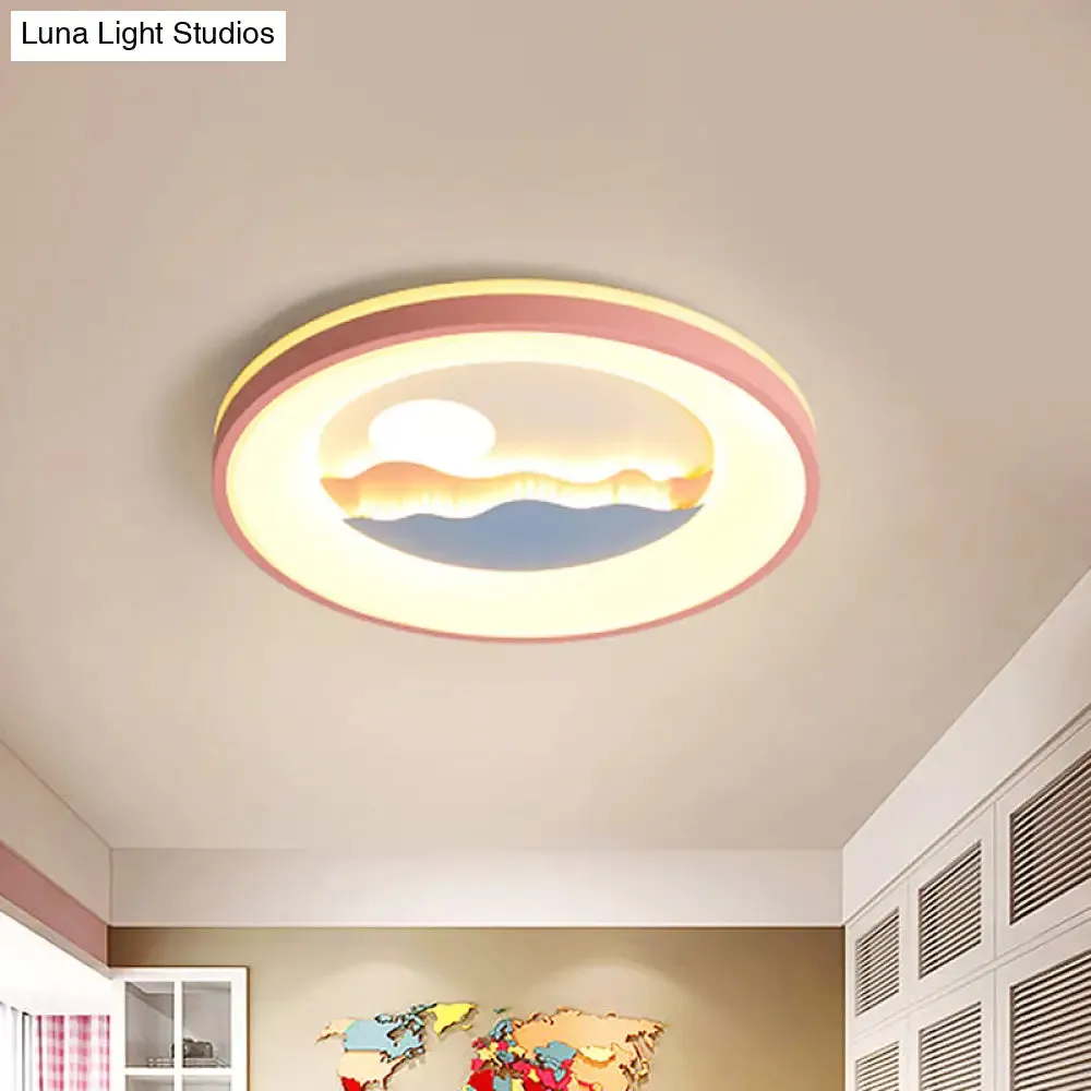 Sunset Round Acrylic Flush Light Fixture with Nordic LED Pink/Blue Flush Mount for Child's Bedroom