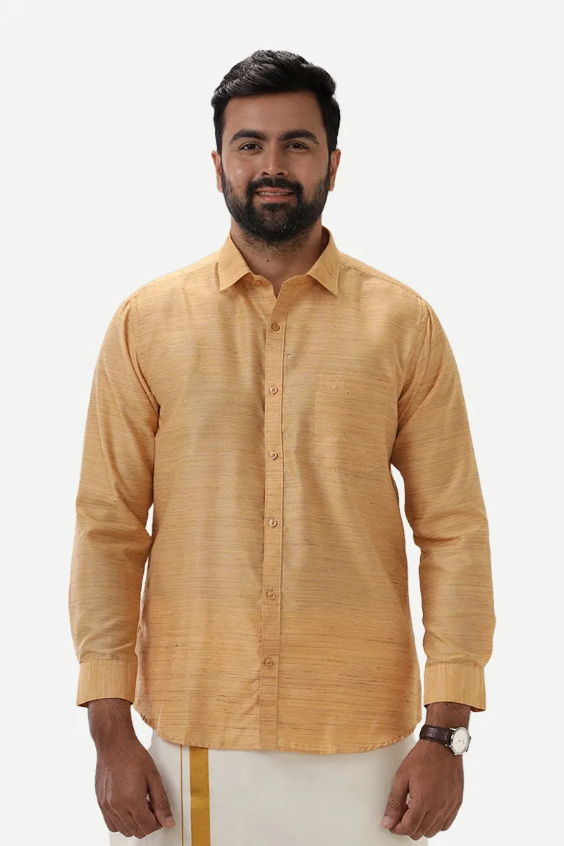 Swaraj - Yellowish Orange Silk Shirts For Men | Uathayam