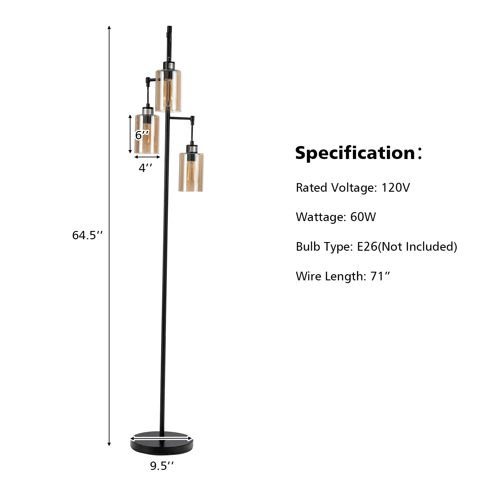 Tangkula 3 Lights Floor Lamp, Retro Floor Lamp