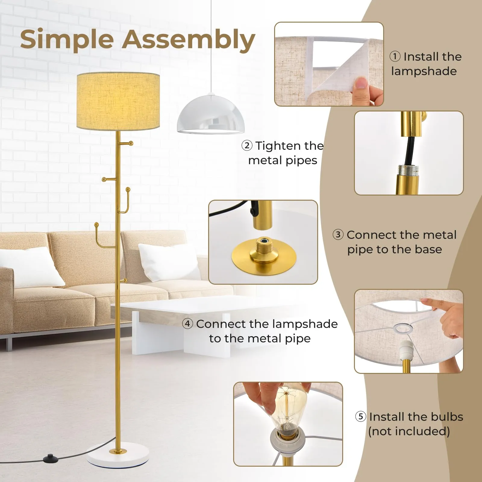 Tangkula Floor Lamp with Coat Rack, Freestanding Lamp with 5 Hooks & Foot Switch