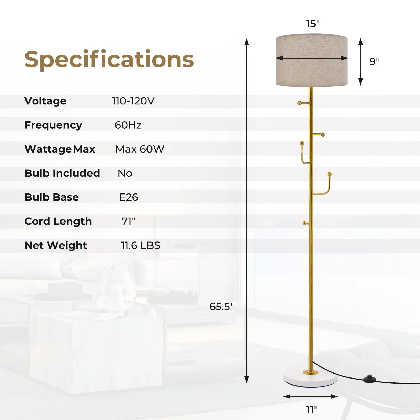 Tangkula Floor Lamp with Coat Rack, Freestanding Lamp with 5 Hooks & Foot Switch