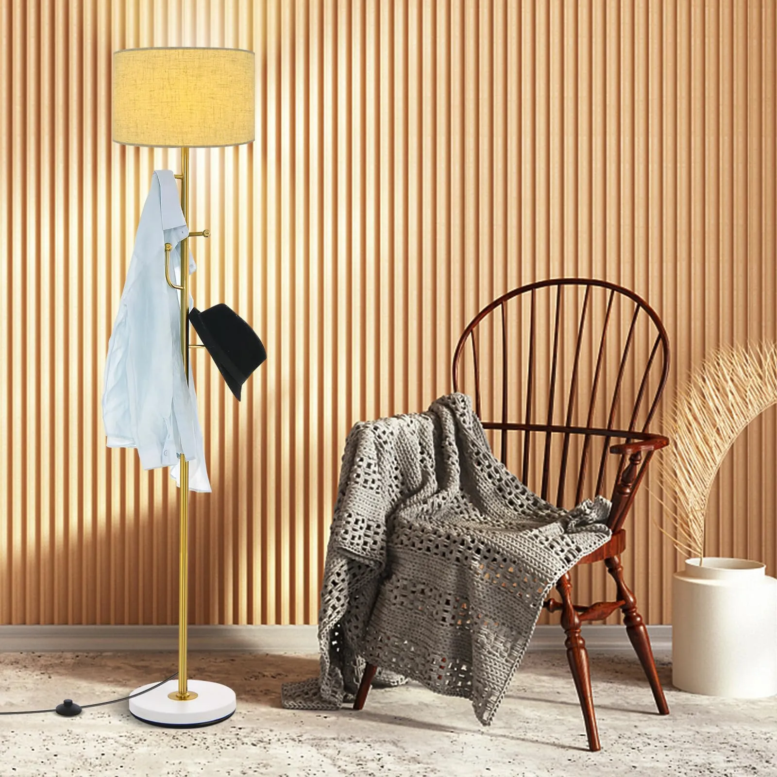 Tangkula Floor Lamp with Coat Rack, Freestanding Lamp with 5 Hooks & Foot Switch