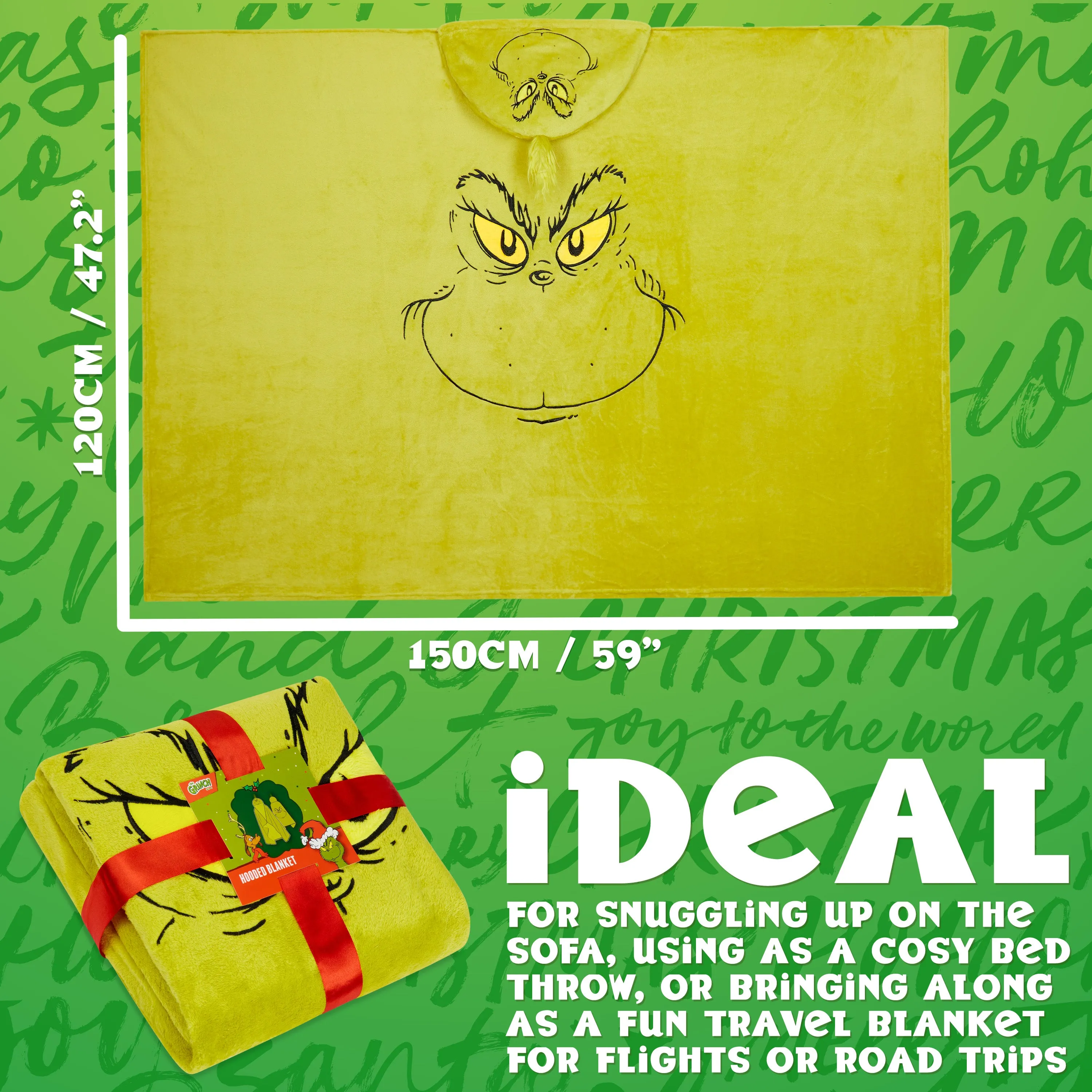 The Grinch Fleece Bed Blanket, Soft Bed Throw 150x120cm - Festive Gifts (Green)