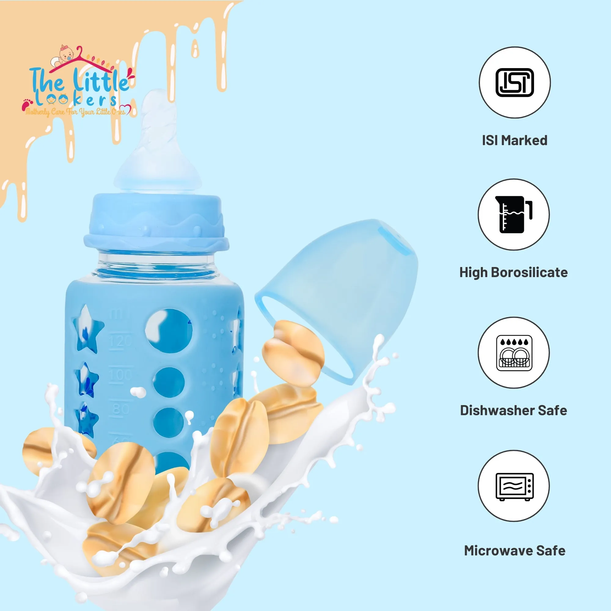 The Little Lookers High Borosilicate Glass Feeding Bottle for Baby/Feeder for Newborn |Super Soft Flow Control & Anti Colic Nipple for Infants/Toddlers(Pack of 3)