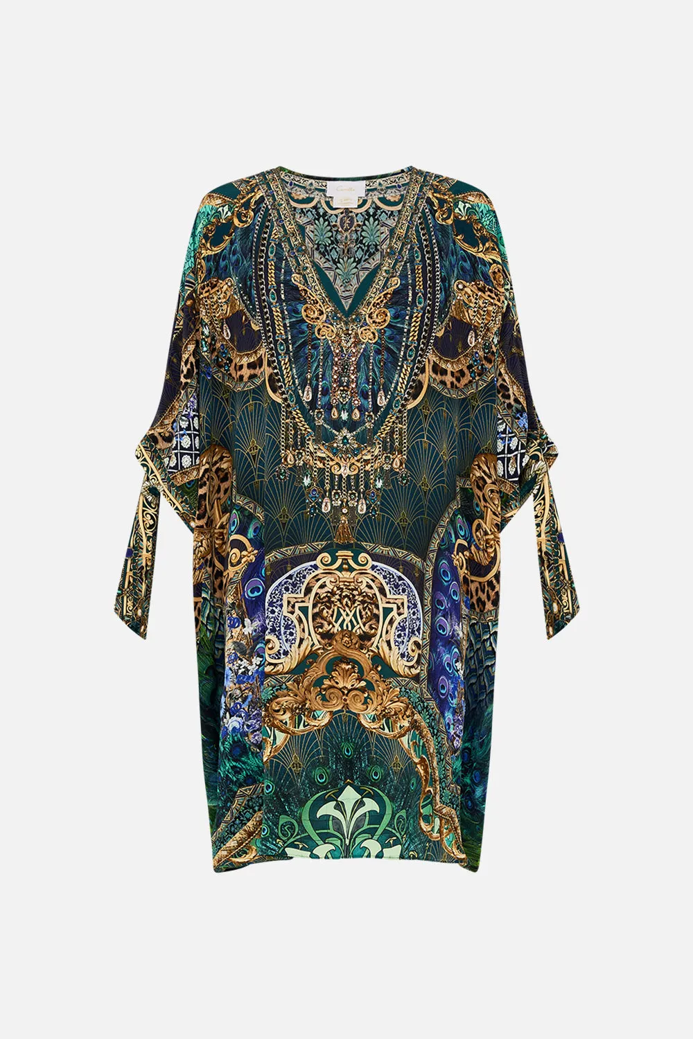 TIE SLEEVE SHORT V NECK KAFTAN FAN DANCE