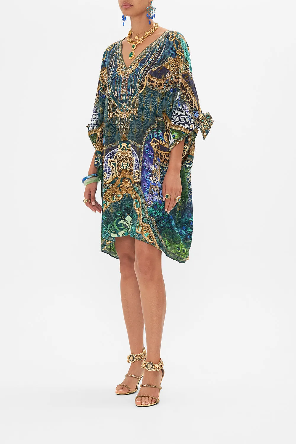 TIE SLEEVE SHORT V NECK KAFTAN FAN DANCE