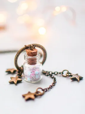 Tiny stars glass bottle pendant necklace