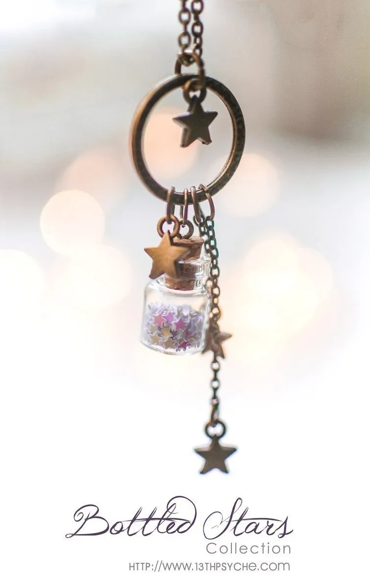 Tiny stars glass bottle pendant necklace