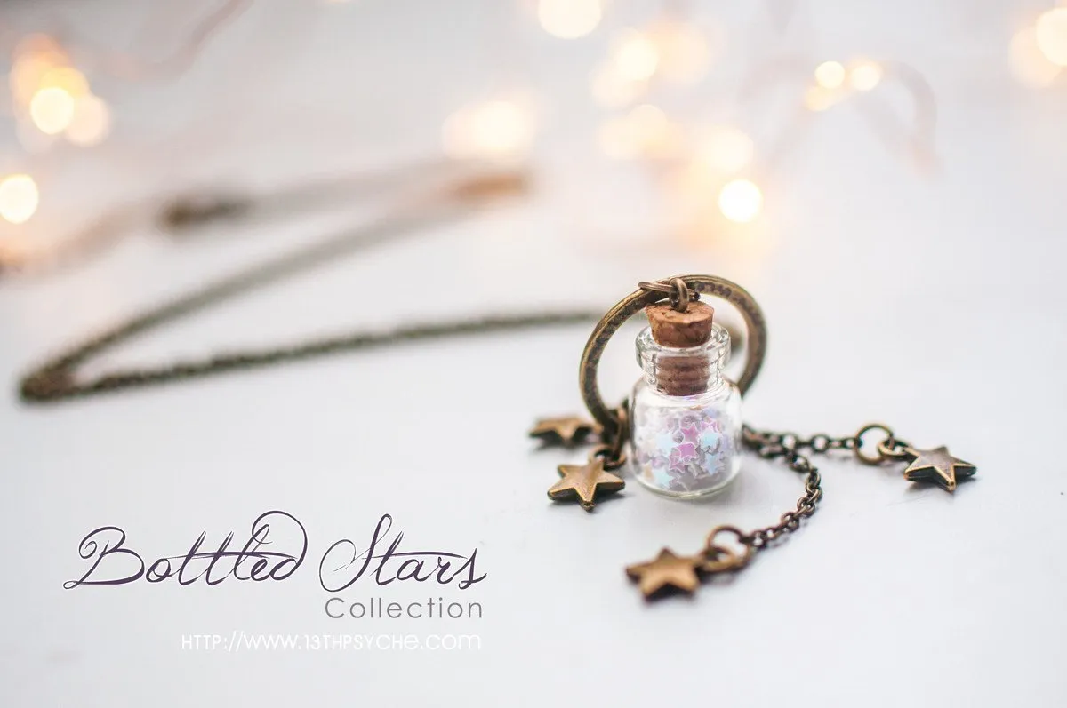 Tiny stars glass bottle pendant necklace