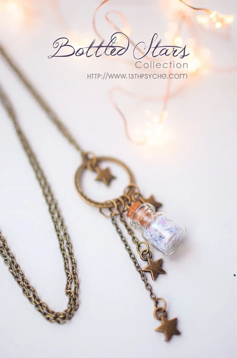 Tiny stars glass bottle pendant necklace