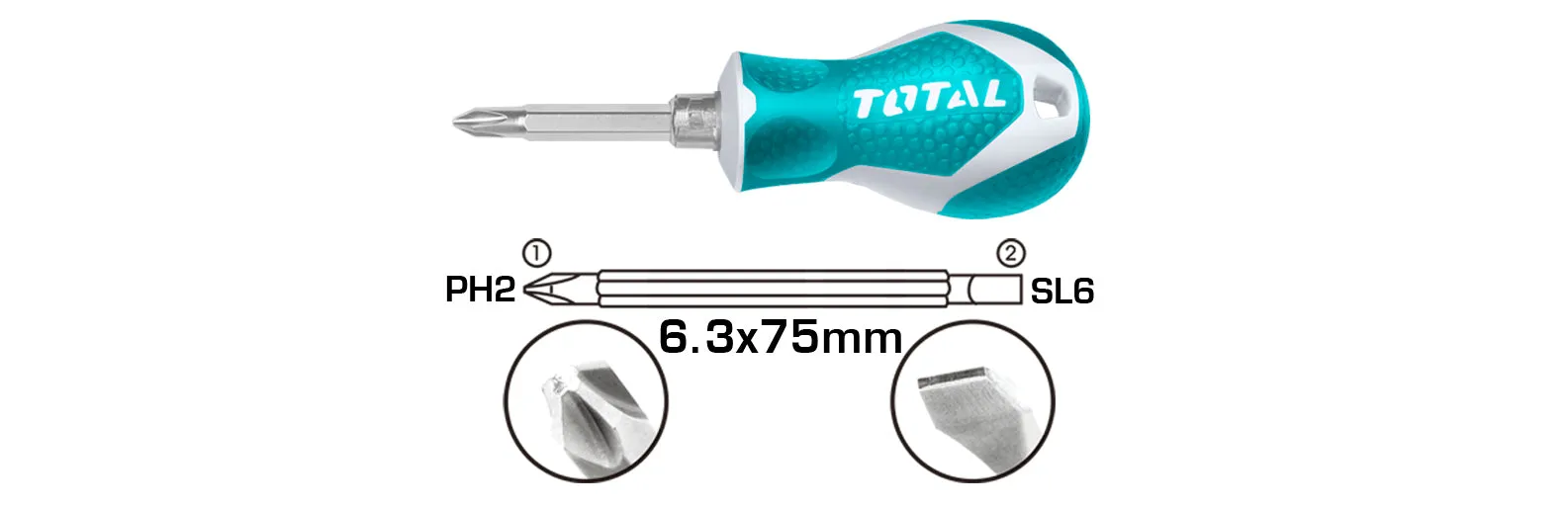 Total 2 IN 1 Screwdriver set 75mm THT250216