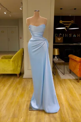 Unique Cross Sweetheart Light Blue Soft-pleated Long Prom Dress