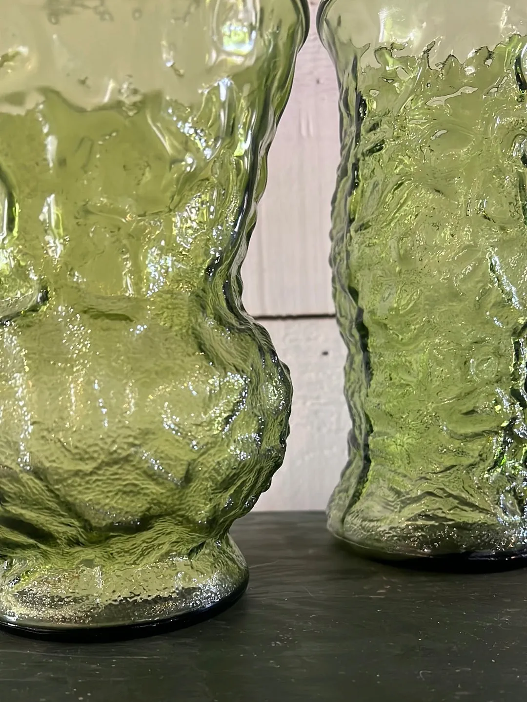 Vintage Crinkle Glass Vase - wide