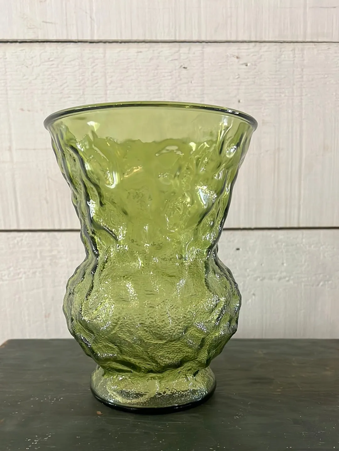 Vintage Crinkle Glass Vase - wide