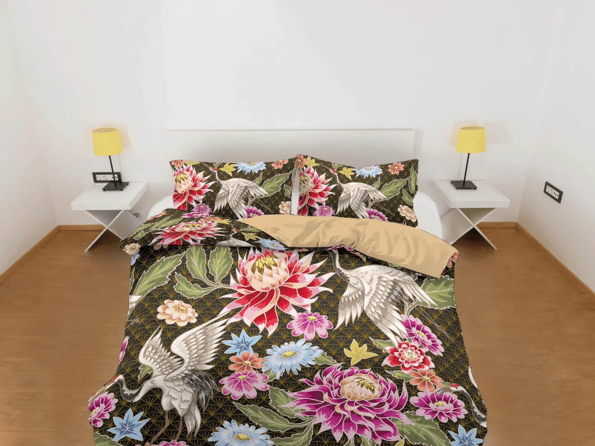 Vintage Floral Duvet Cover Set | Japanese Art Bedding Set with Pillow Cover Case