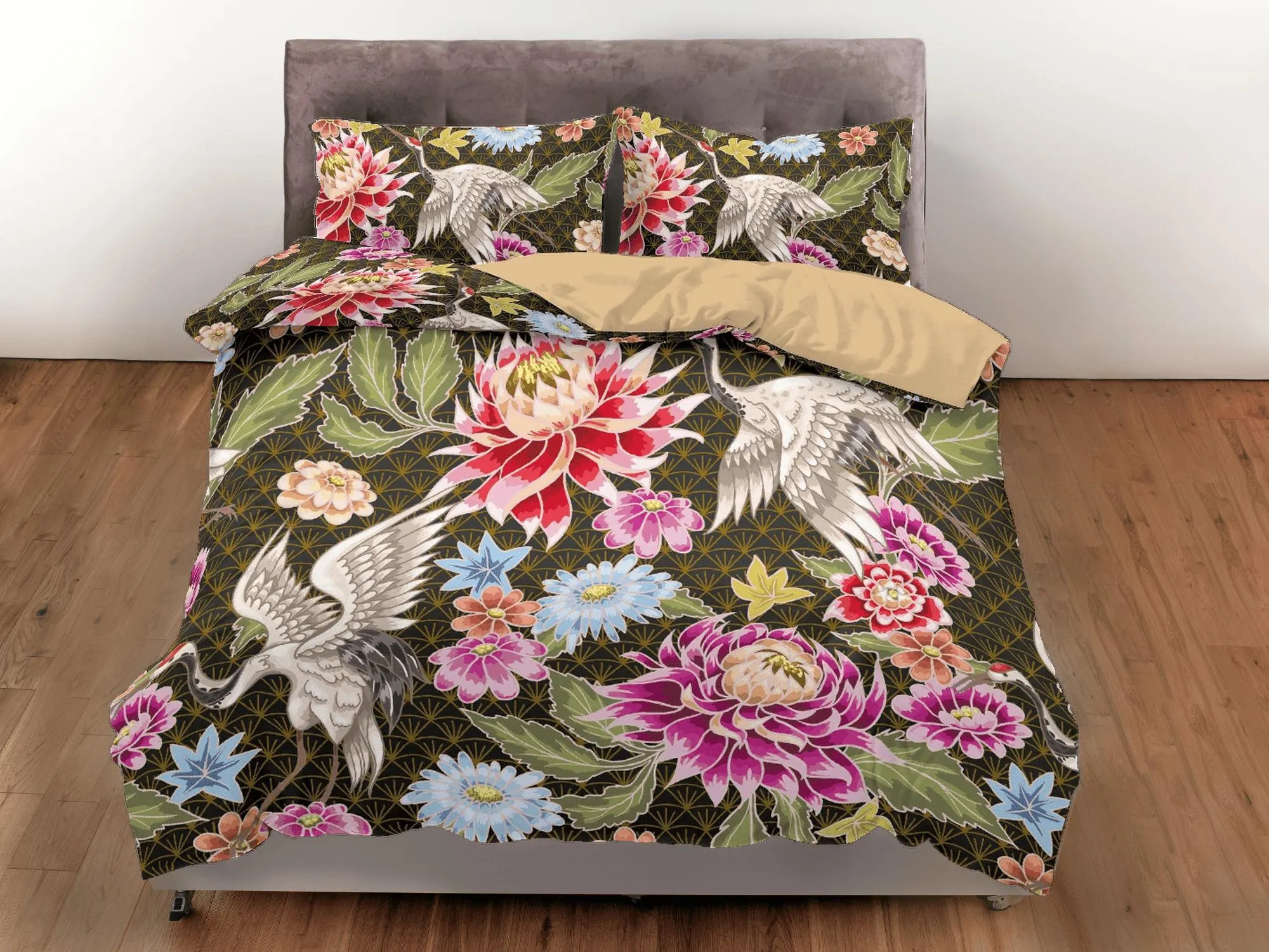 Vintage Floral Duvet Cover Set | Japanese Art Bedding Set with Pillow Cover Case