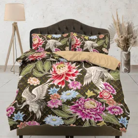 Vintage Floral Duvet Cover Set | Japanese Art Bedding Set with Pillow Cover Case