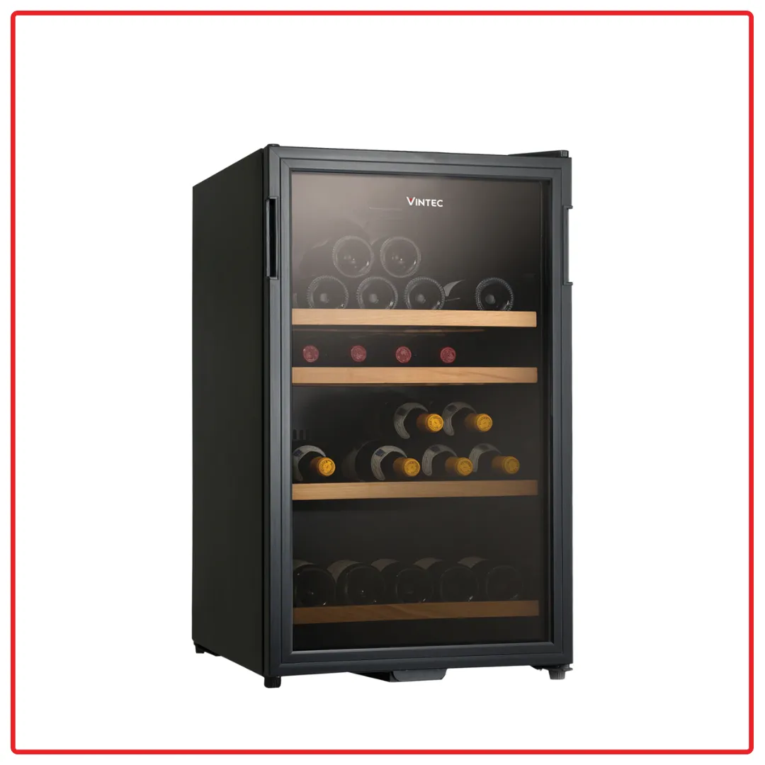 Vintec VWS035SCA-X 30 Bottle Single Zone Freestanding with Aluminium Glass Frame Wine Cabinet