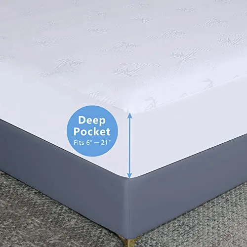 Waterproof Mattress Protector Queen Size Mattress Cover Cooling Rayon Made from Bamboo Mattress Pad Breathable Noiseless Soft Bed Protector Deep Pocket Fits 6"-21", Machine Washable (Queen, 1 Pack)